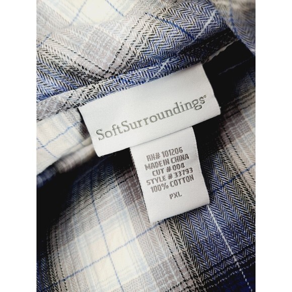 Soft Surroundings Plaid Button Down Shirt Tunic Cowl Neck Pockets Cotton P XL‎ - Picture 7 of 9